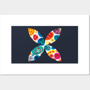 Retro geometric four petal flower in semicircles, 70s vibes Posters and Art